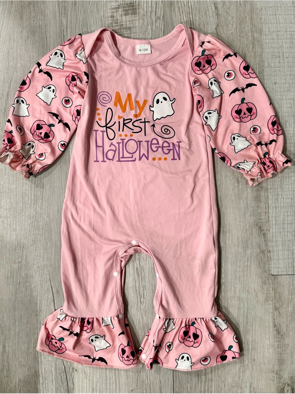 Girls Halloween Pink 9-12M Cotton Knit Long Sleeve Romper Ruffle Snap